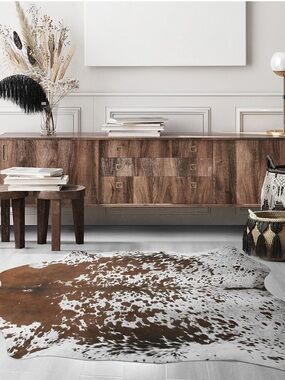 Brown and White Cowhide Rug - Natural Spot Pattern